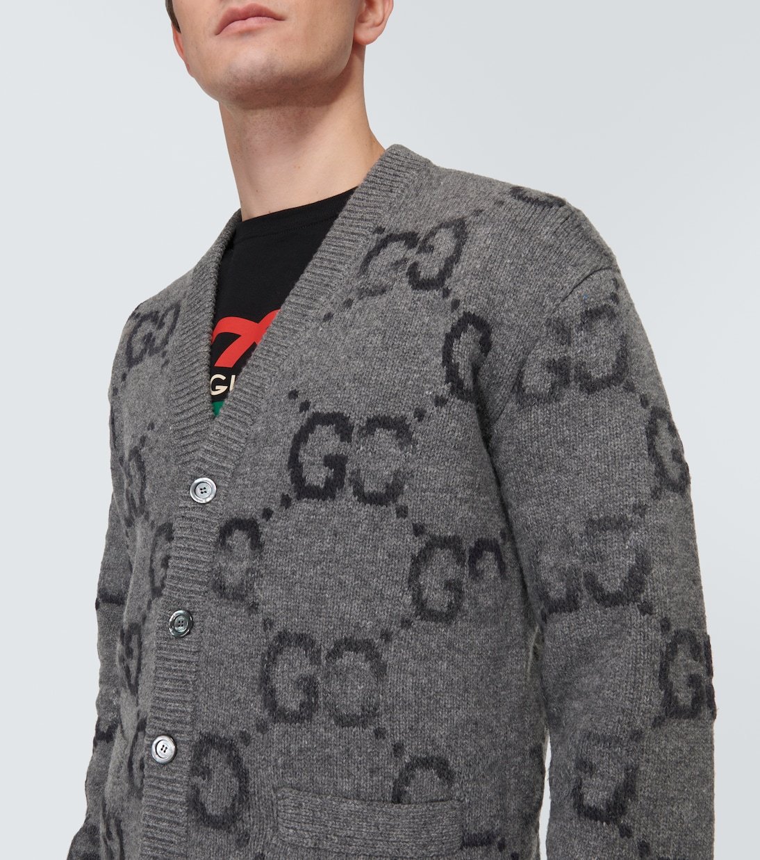 Cardigan Jumbo GG intarsia en laine mélangée