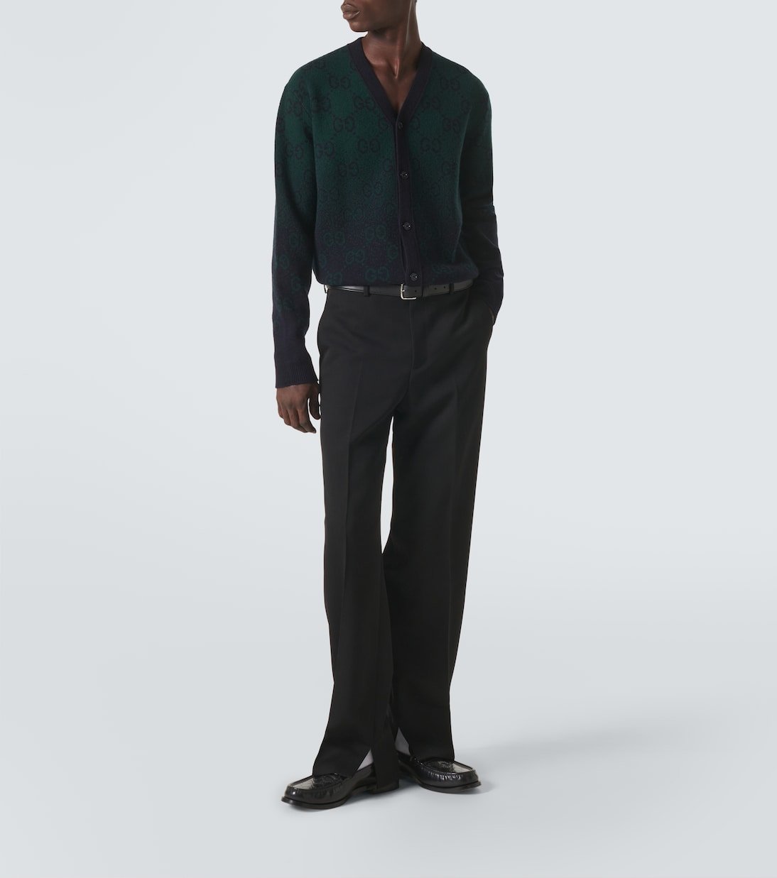 Cardigan Gucci GG – Laine fine bleu et vert à motif emblématique – Image 2