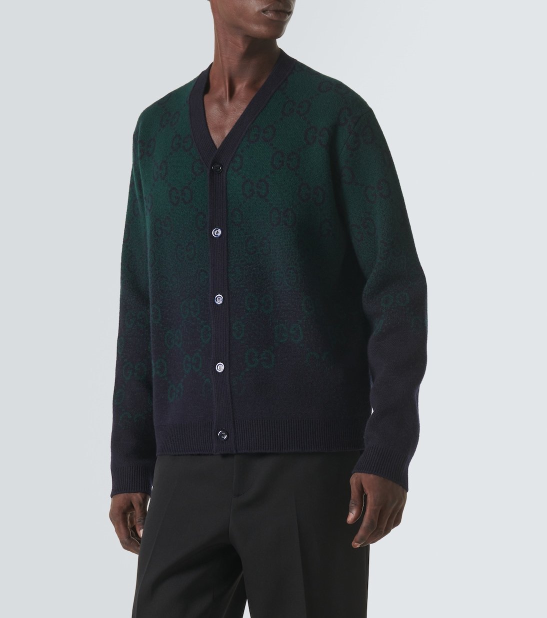 Cardigan Gucci GG – Laine fine bleu et vert à motif emblématique – Image 3