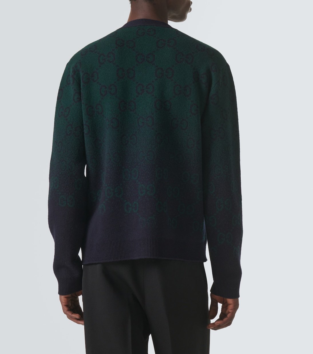 Cardigan Gucci GG – Laine fine bleu et vert à motif emblématique – Image 4