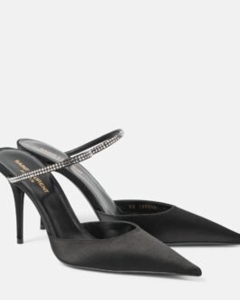 Mules Barbara 90 en satin à ornements