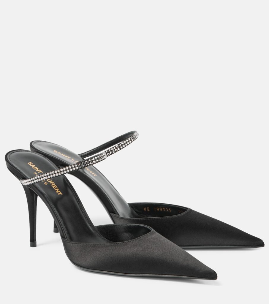 Mules Barbara 90 en satin à ornements