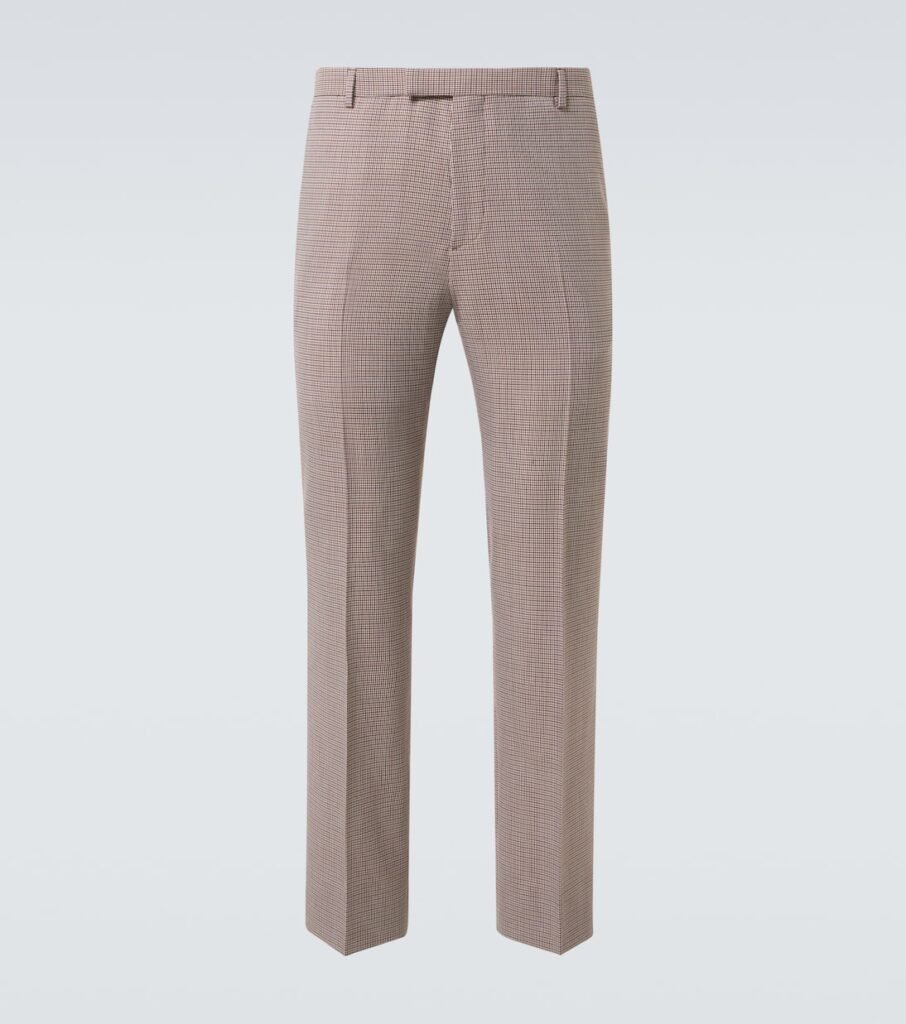 Pantalon droit en laine à carreaux