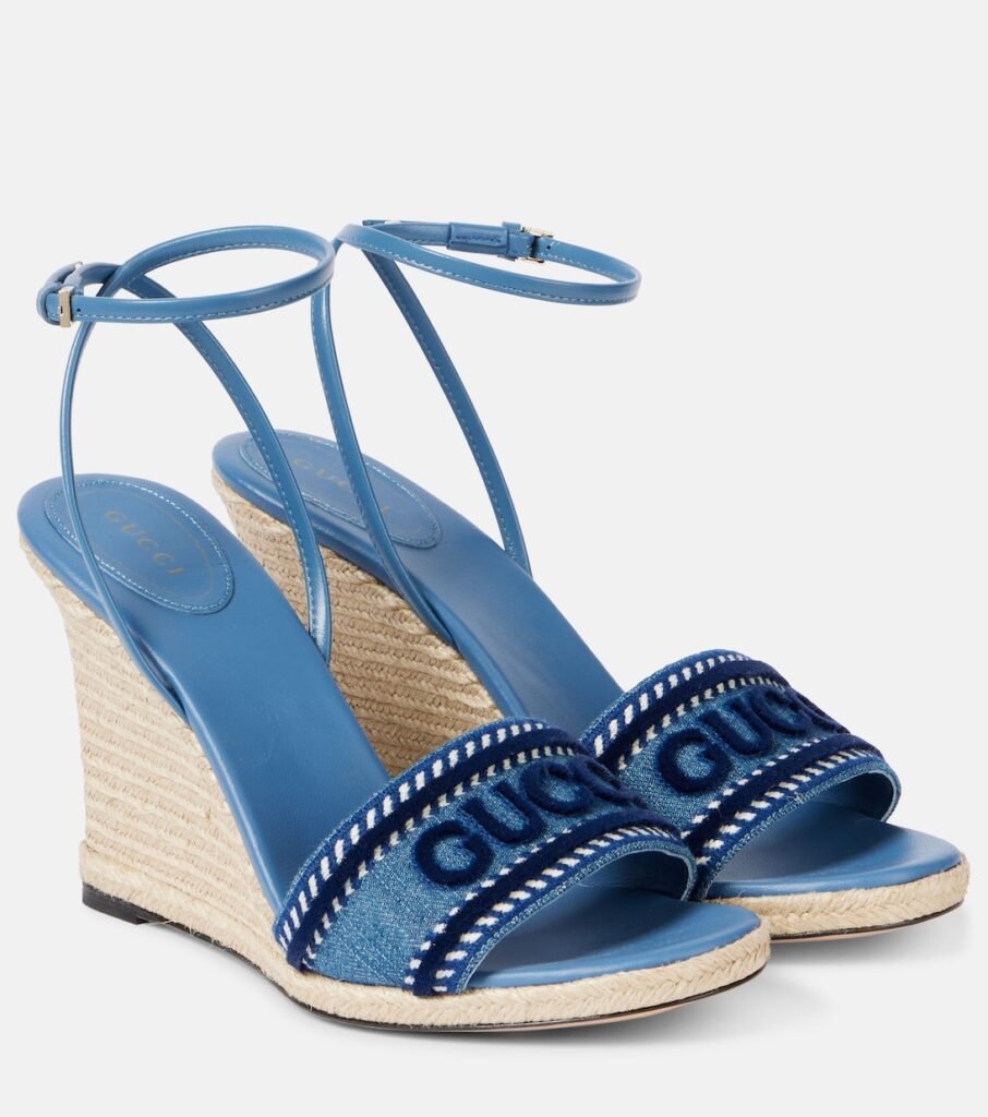 Espadrilles compensées en jean à logo