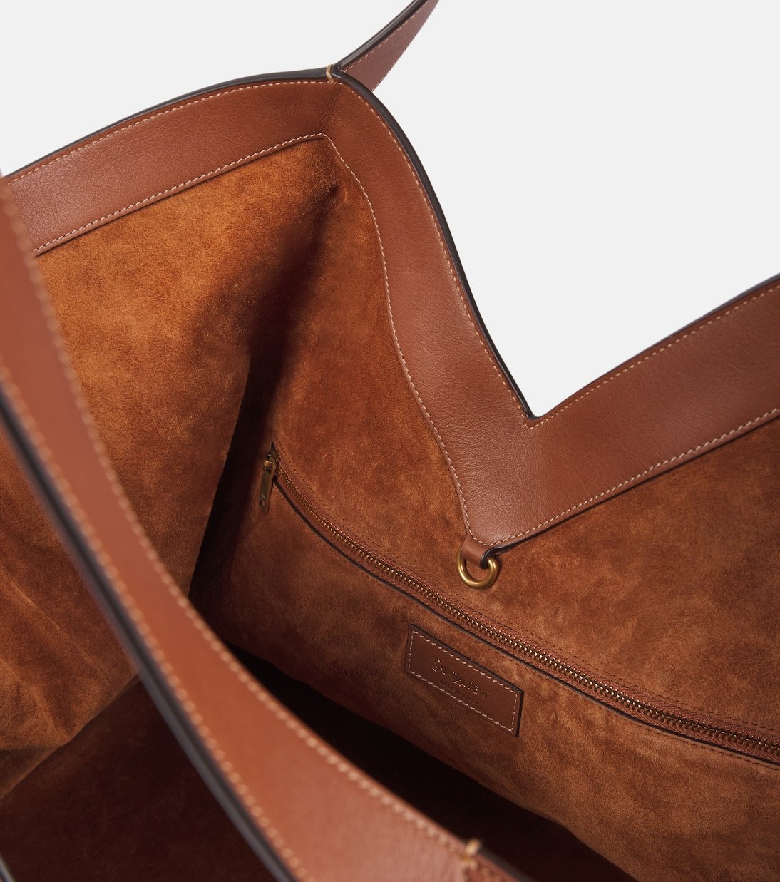 Sac à main en cuir daim marron avec bandoulière et poche zippée – Image 3