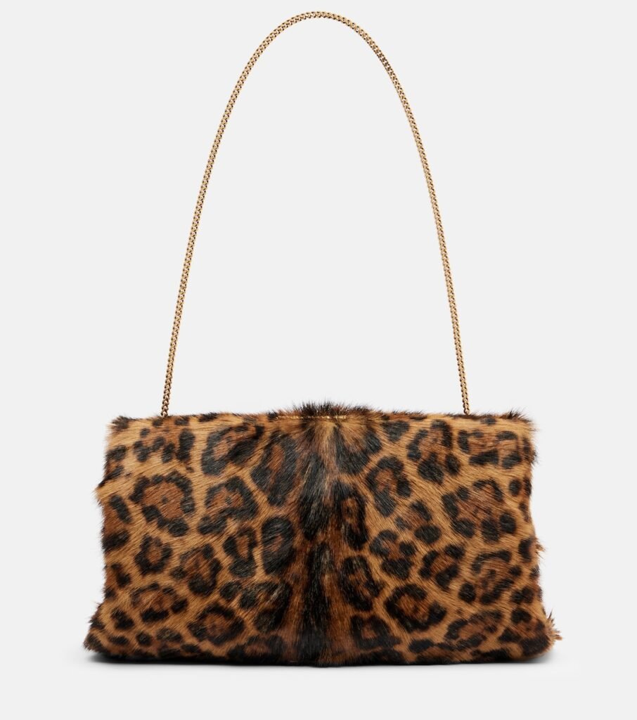 Pochette en cuir façon poulain à motif léopard
