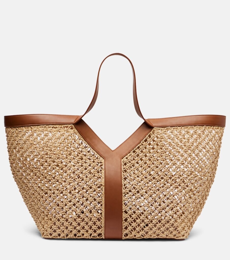 Cabas Y en raphia et cuir