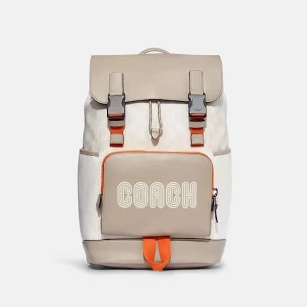 COACH || Sac à dos Outlet Track en toile Signature color-block blanche