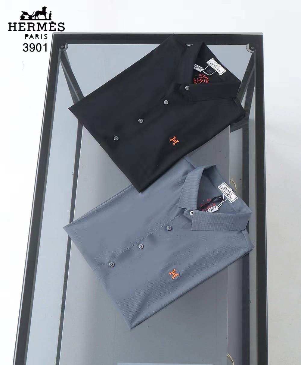 HERMES || Chemise coupe classique avec logo brodé pour homme