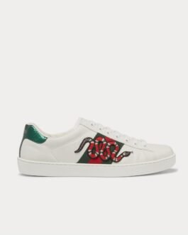 Baskets basses blanches en cuir appliqué ornées de serpents d'eau Gucci Ace