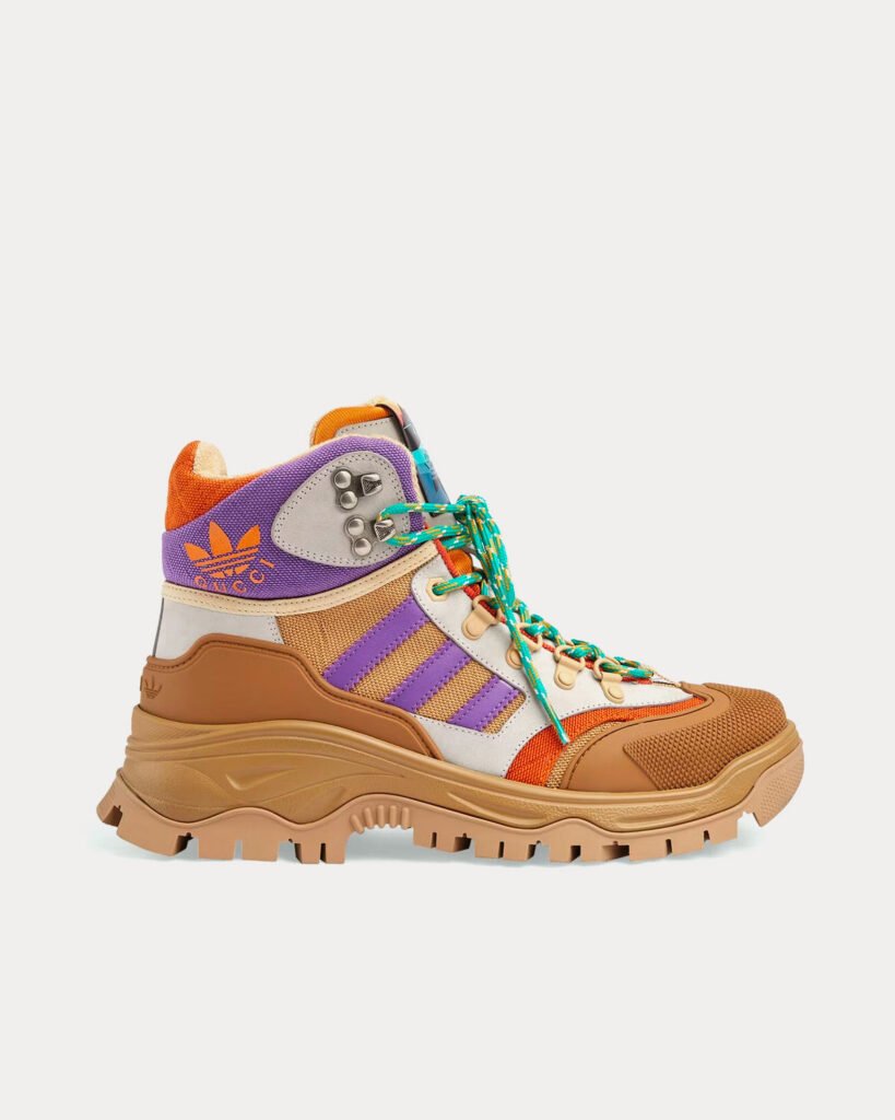 Baskets montantes à lacets en toile technique Adidas x Gucci beige/orange/violet