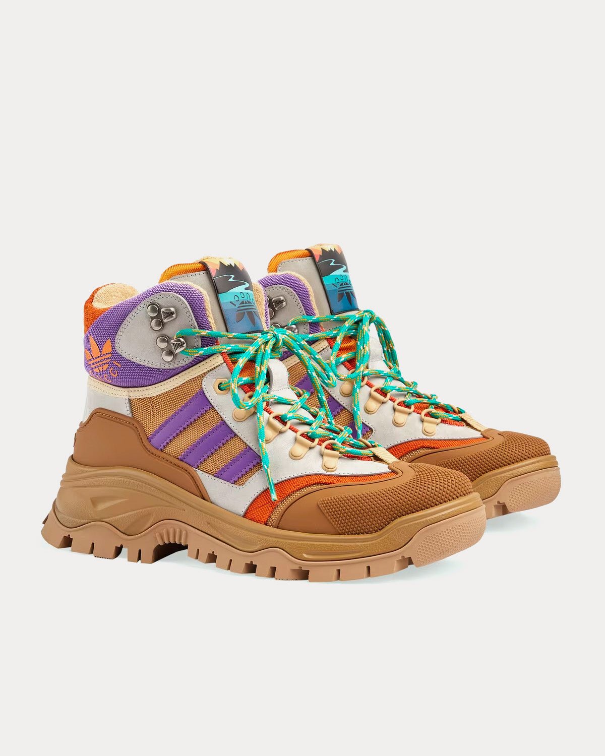 Baskets montantes à lacets en toile technique Adidas x Gucci beige/orange/violet – Image 3