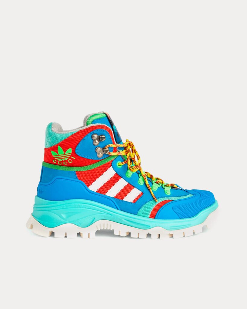 Baskets montantes à lacets en toile technique Adidas x Gucci vert clair/bleu/rouge