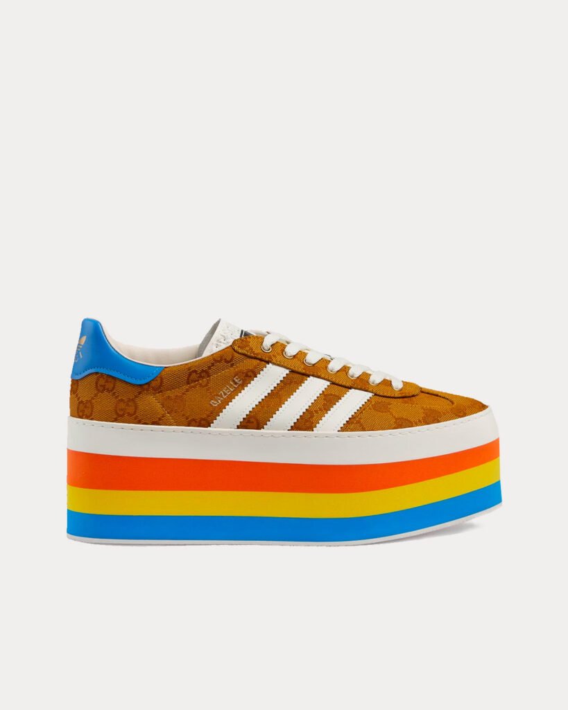 Baskets basses Adidas x Gucci GG Gazelle Platform Noyer/Bordeaux