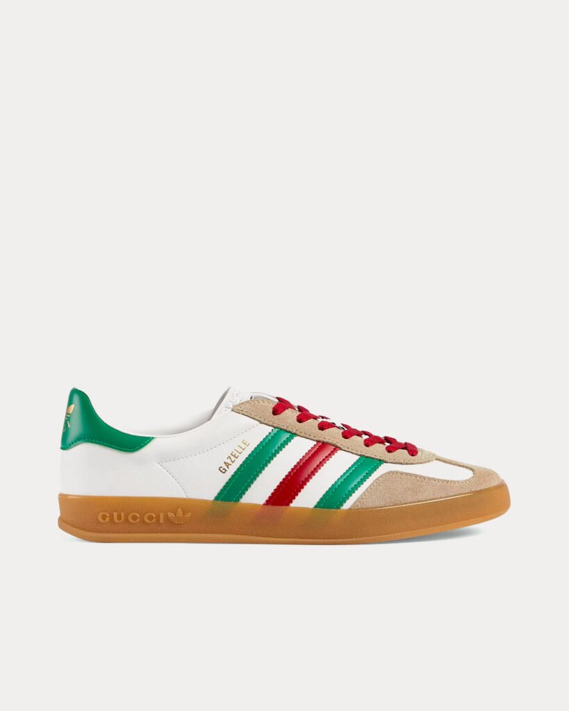 Baskets basses Adidas x Gucci Gazelle en cuir et daim blanc/vert/rouge