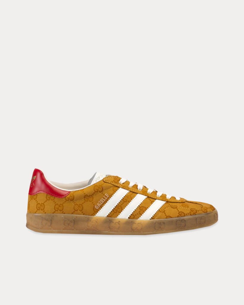 Baskets basses Adidas x Gucci Gazelle Original GG toile beiges et marron