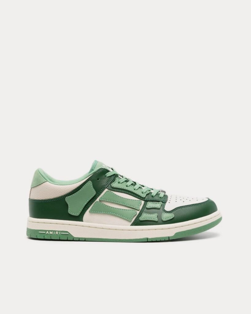 Baskets basses en cuir blanc/vert Skel-Top