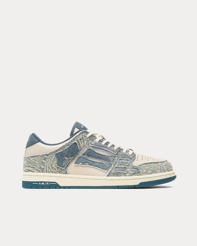Baskets basses en jacquard bandana avec dessus en squelette naturel/denim