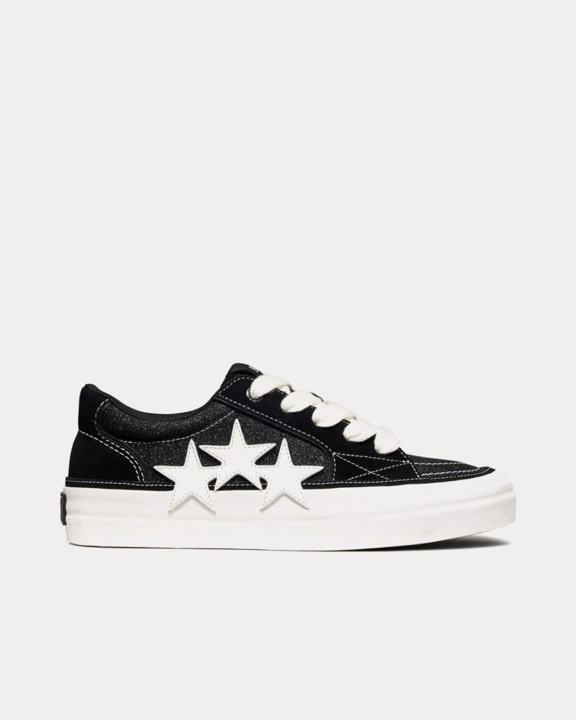 Baskets basses Sunset Skate en daim pailleté noir/blanc