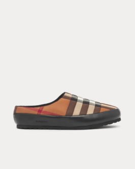 Chaussons Burberry Check en nylon et cuir d'agneau, Birch Brown Slip Ons