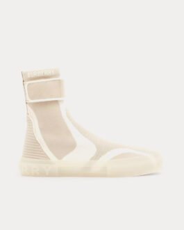 Baskets montantes Burberry en nylon extensible tricoté beige vanille