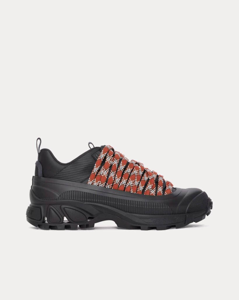 Baskets basses Burberry Arthur en cuir et nylon noir/marron bouleau foncé