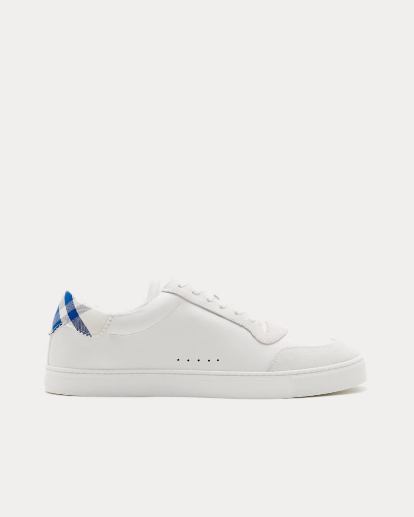 Baskets basses Burberry en cuir et coton à carreaux blanc optique/bleu