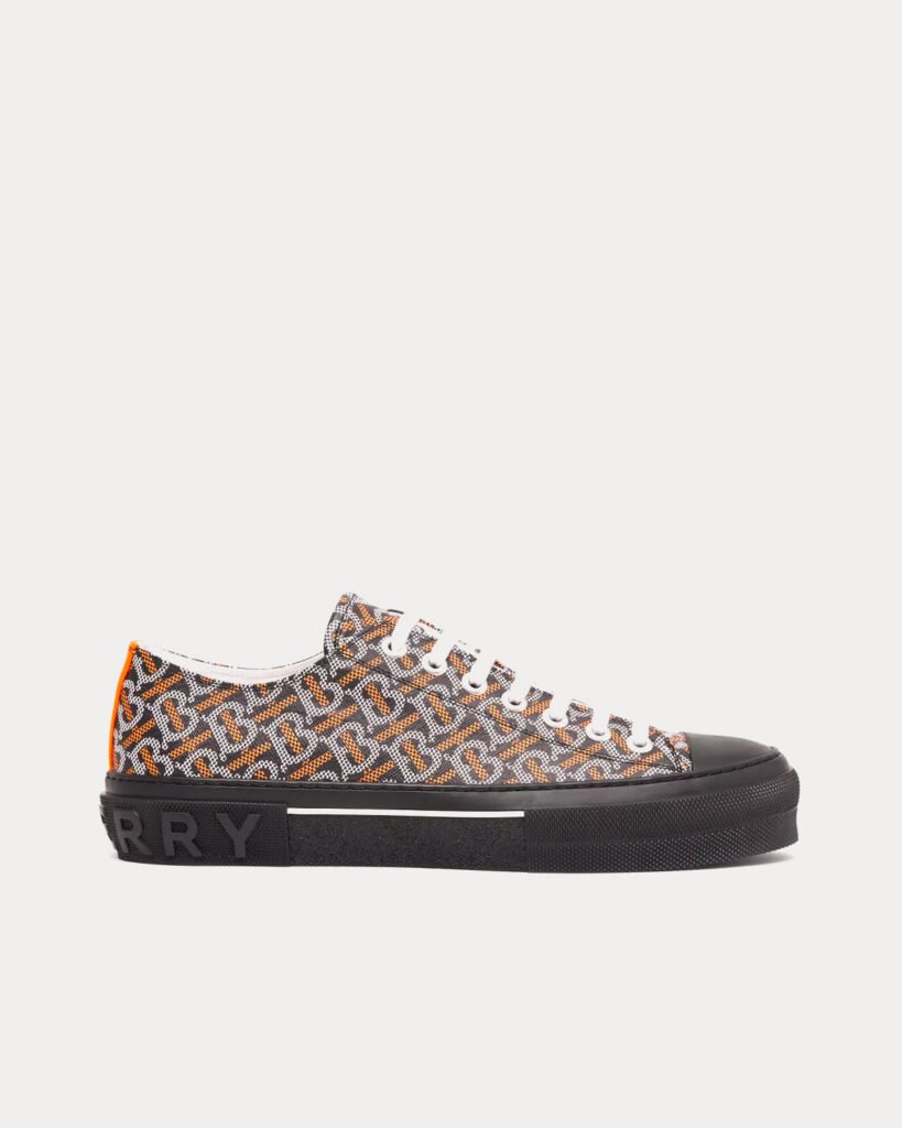 Baskets basses en coton mélangé à imprimé monogramme Burberry noir, blanc et orange