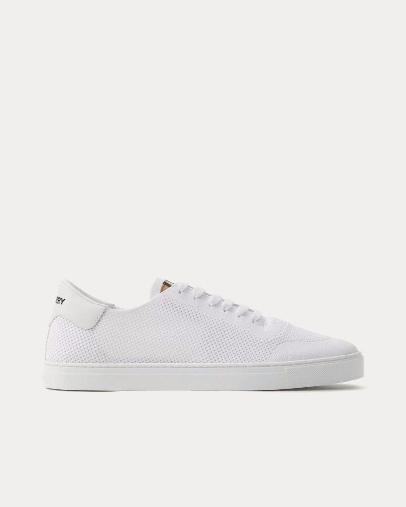 Baskets basses Burberry en nylon, cuir et coton blanc optique