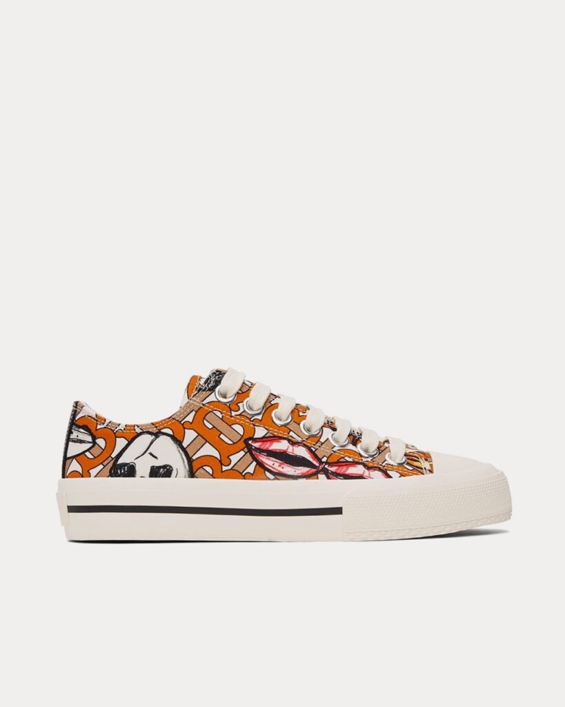 Baskets basses Burberry Larkhall Scribble blanches/orange