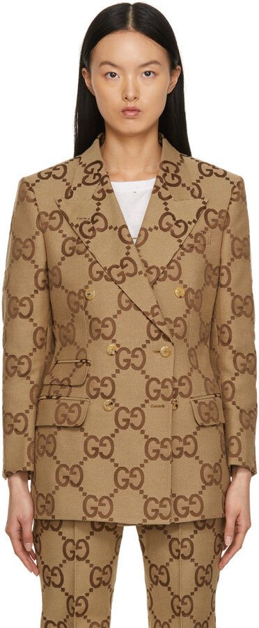 Blazer croisé en toile marron Gucci « GG » pour femme