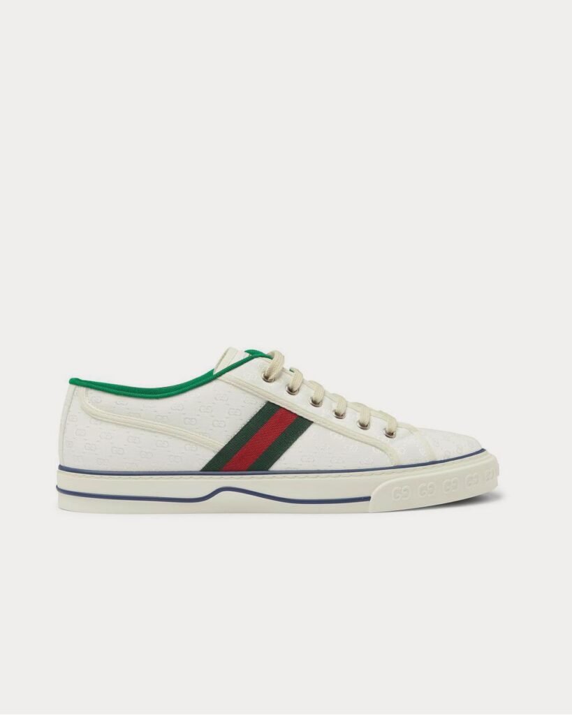 Baskets basses blanches en jacquard à bordures en toile Gucci Mignon