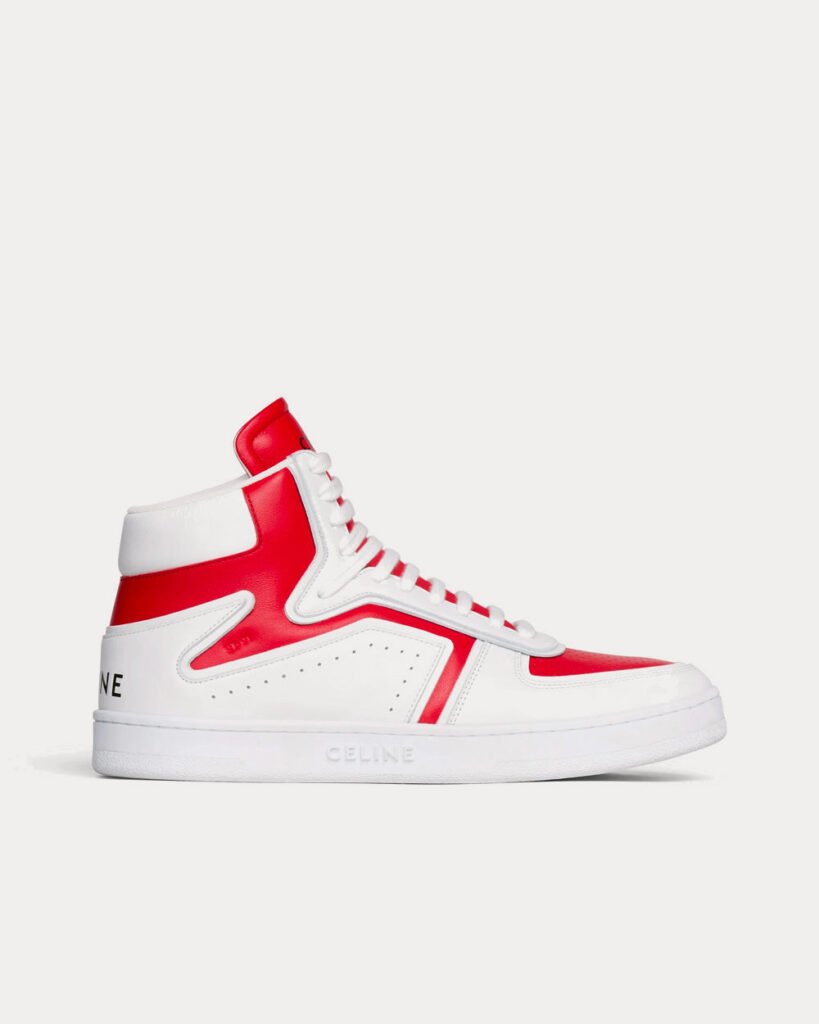 Baskets montantes Céline CT-01 « Z » en cuir de veau blanc optique/rouge