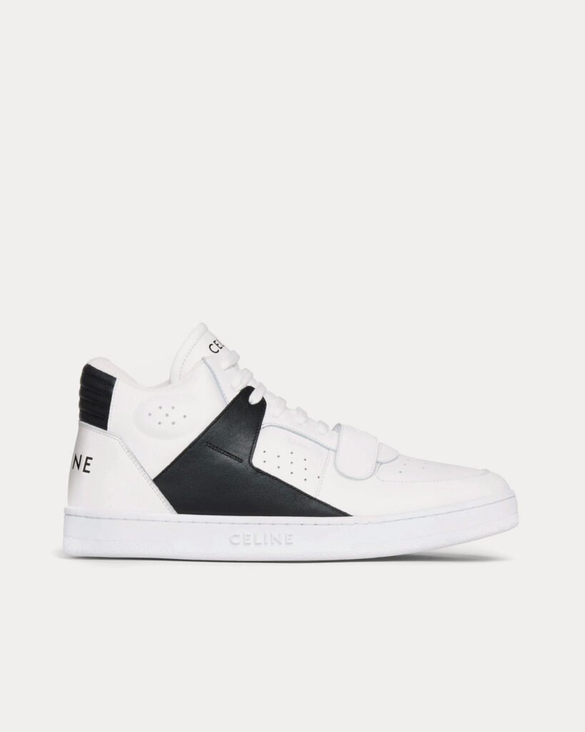 Baskets mi-hautes Céline CT-02 en cuir de veau scratch blanc optique / noir