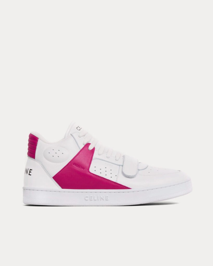 Baskets mi-hautes Céline CT-02 en cuir de veau scratch blanc optique / rose