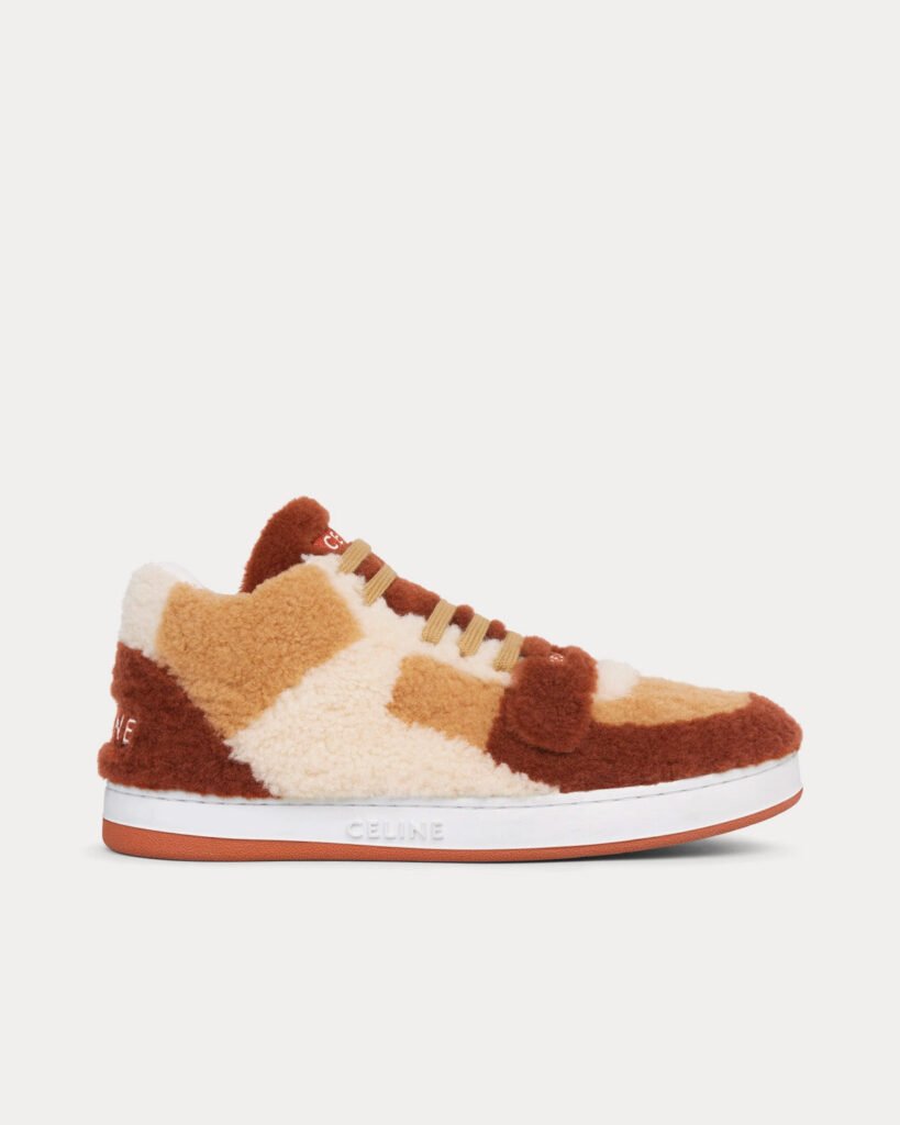 Baskets mi-hautes Celine CT-02 Scratch en peau lainée marron/beige/rouge renard