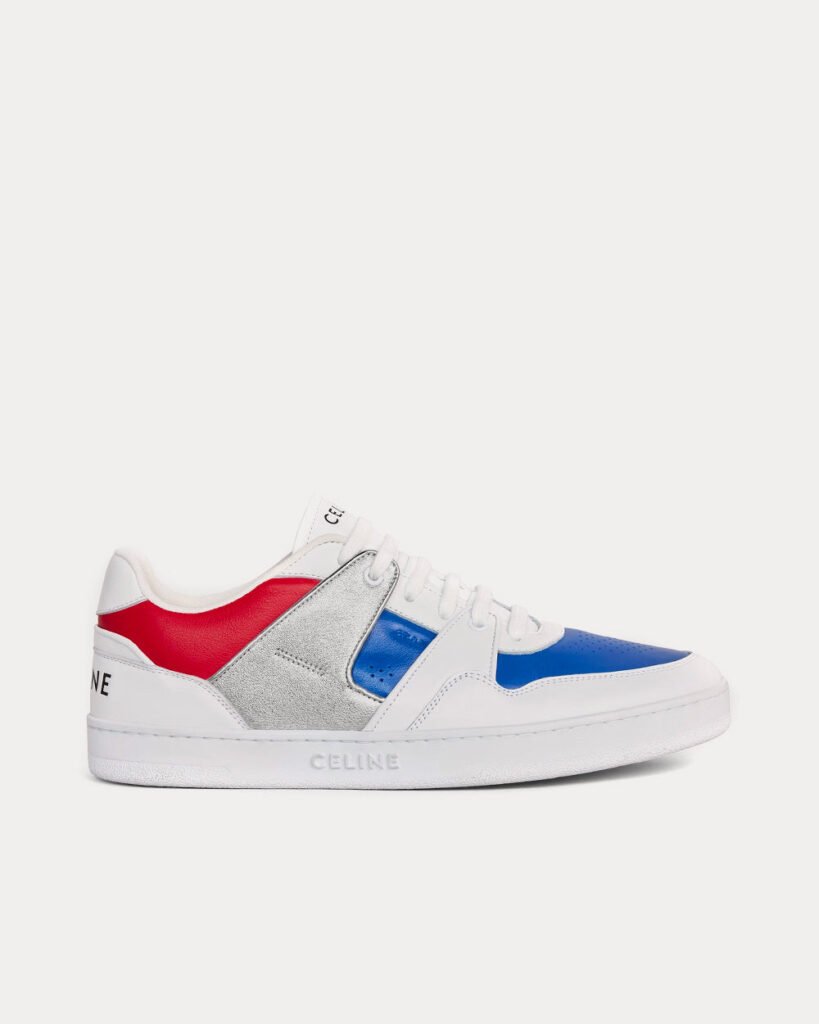 Baskets basses Céline CT-04 en cuir blanc/bleu/argenté/rouge