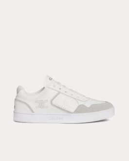 Baskets basses à lacets Celine CT-10 en cuir de veau et daim, blanc optique/gris