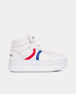 Baskets mi-hautes Celine Mid Block Wedge en cuir de veau scratch blanc optique / rouge / bleu
