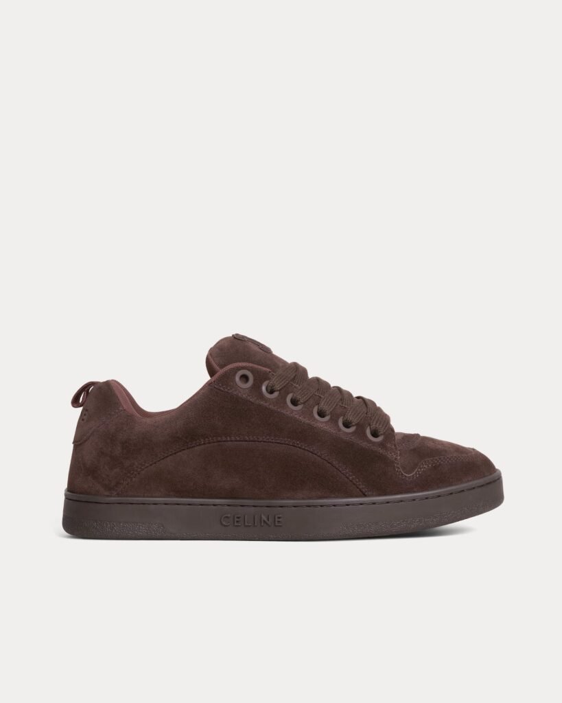 Baskets basses Celine Huntington en cuir de veau suédé et mesh marron foncé