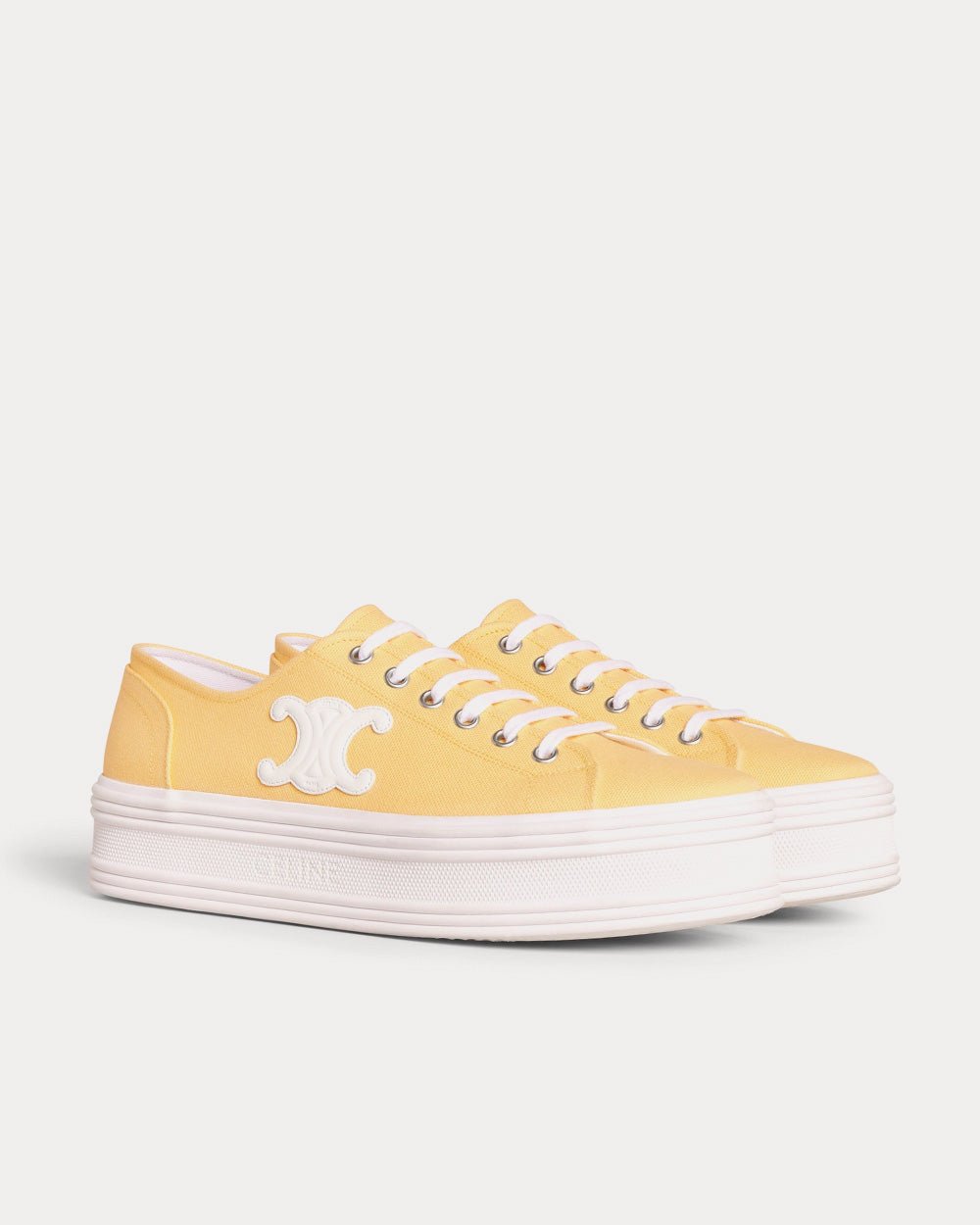 Baskets basses jaunes à lacets Celine Jane en toile et cuir de veau – Image 2