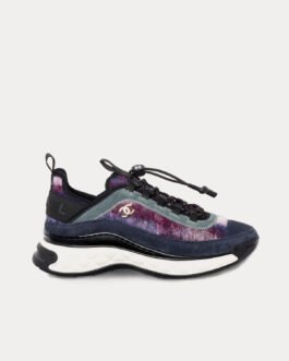 Baskets basses Chanel en tissu et cuir de veau suédé violet/bleu foncé/gris