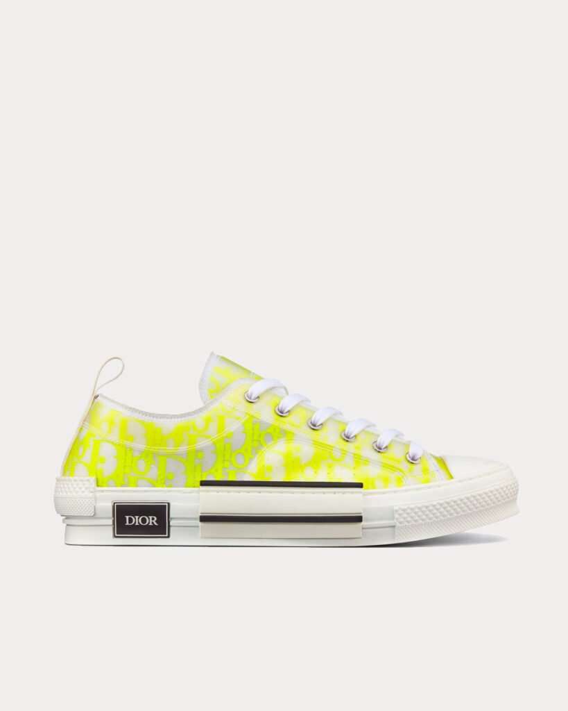 Baskets basses Dior B23 en toile blanche et jaune Dior Oblique