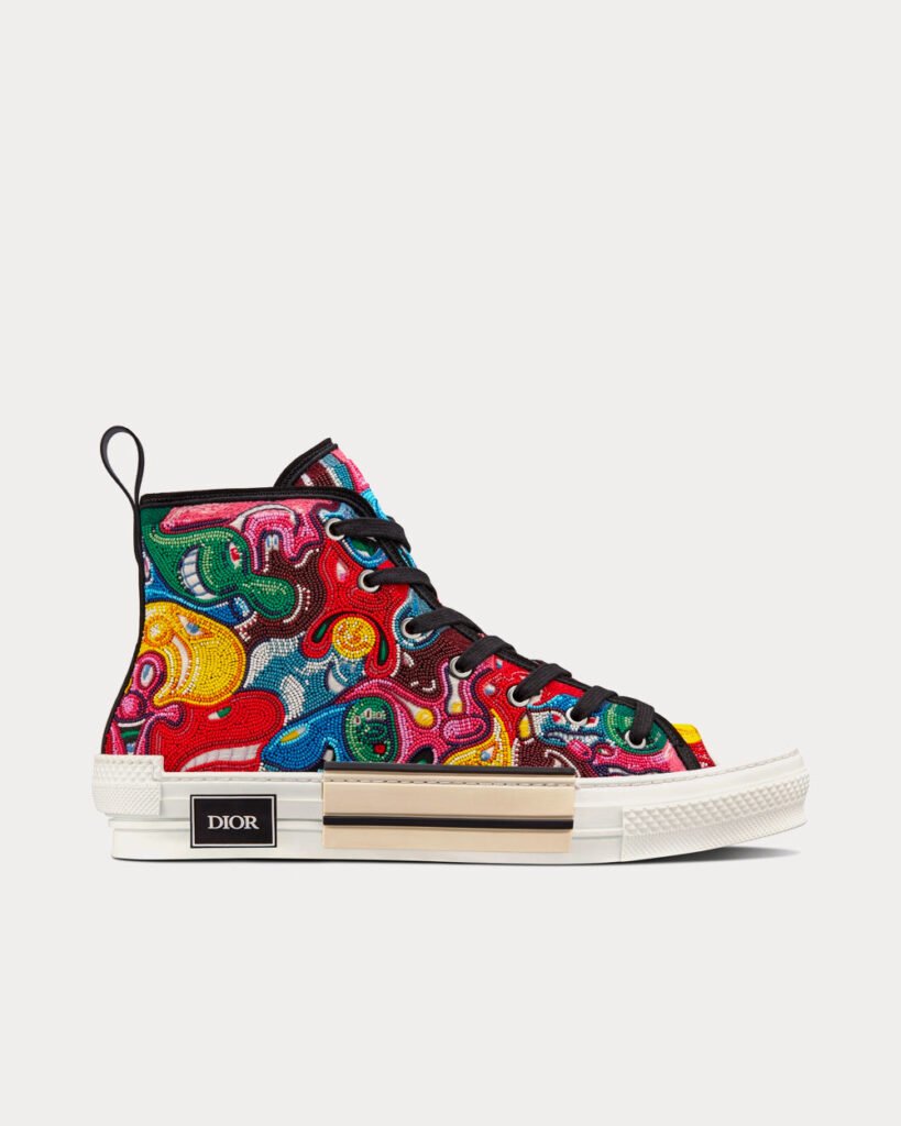 Baskets montantes Dior x Kenny Scharf B23 brodées de perles en résine multicolores