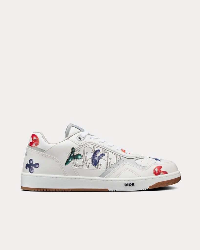 Baskets basses Dior x Kenny Scharf B27 en cuir de veau lisse blanc à motif imprimé