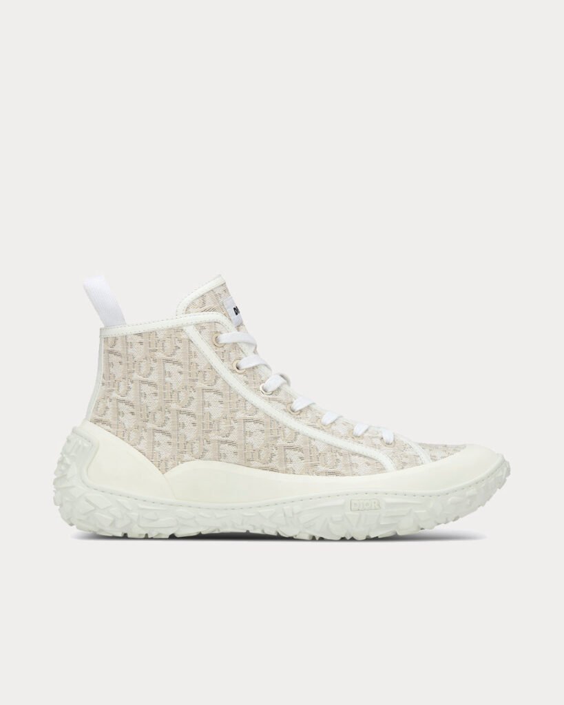 Baskets montantes Dior B28 Off-blanc en jacquard Dior Oblique et caoutchouc blanc