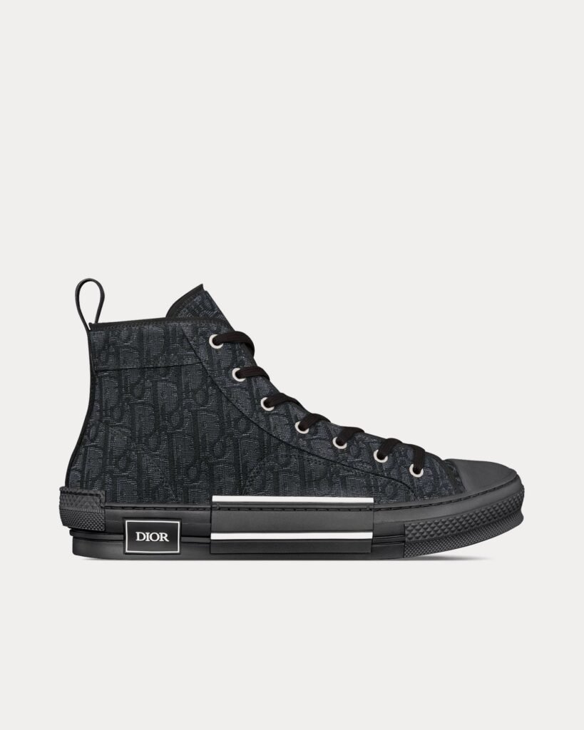 Baskets montantes noires Dior B23 en jacquard Dior Oblique