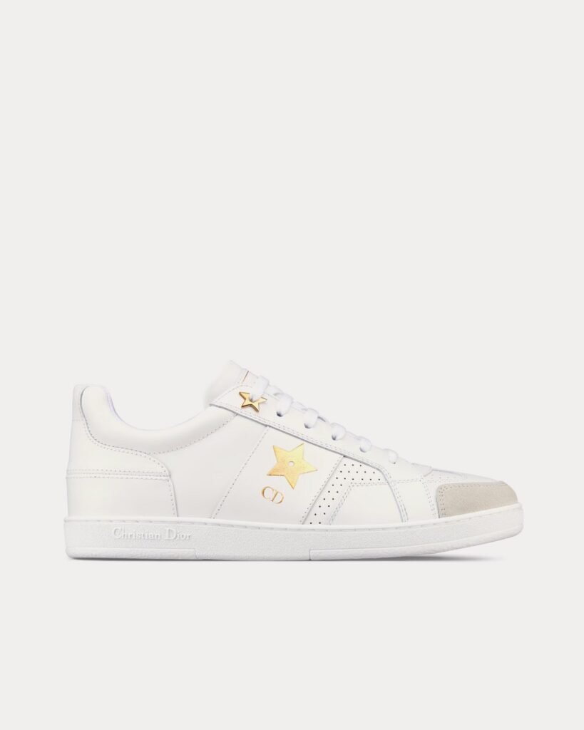 Baskets basses Dior Star en cuir de veau et daim blanc/doré