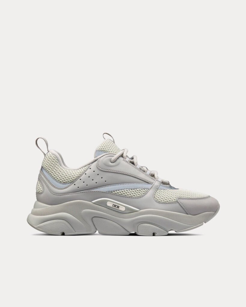 Baskets basses Dior B22 en mesh technique et cuir de veau lisse gris
