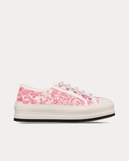 Baskets basses Dior Dioriviera Walk'n'Dior Platform en coton brodé de toile de Jouy Sauvage rose bonbon